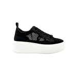Black mesh sneaker with a white sole 