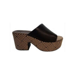 Black platform sandal with woven pattern