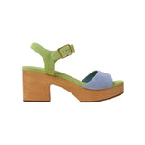 Green and blue wedge with wooden heel 