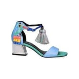 Colorful heel with block heel and multi-colored tassel on strap