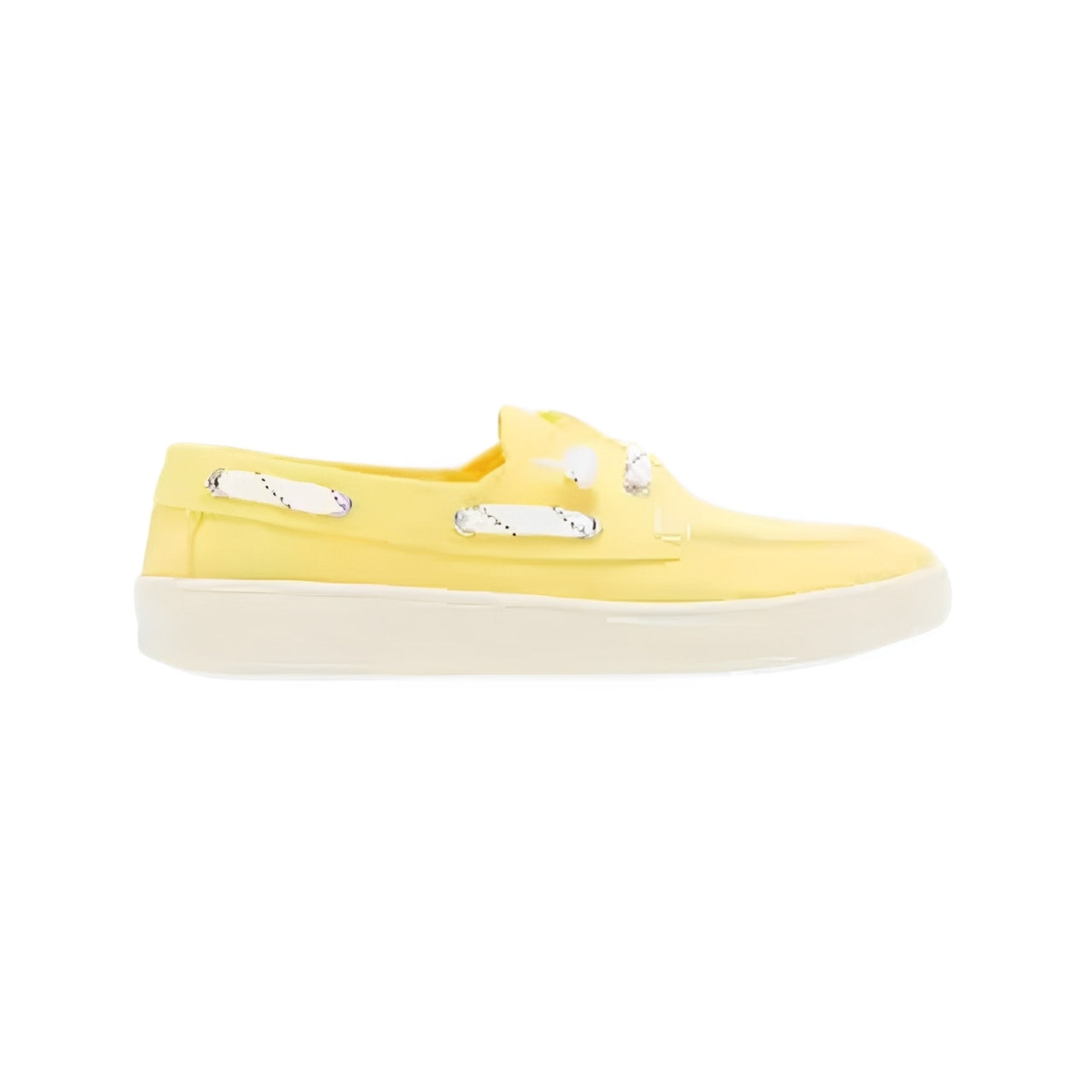 low profile yellow canvas boat shoe sneaker with white laces