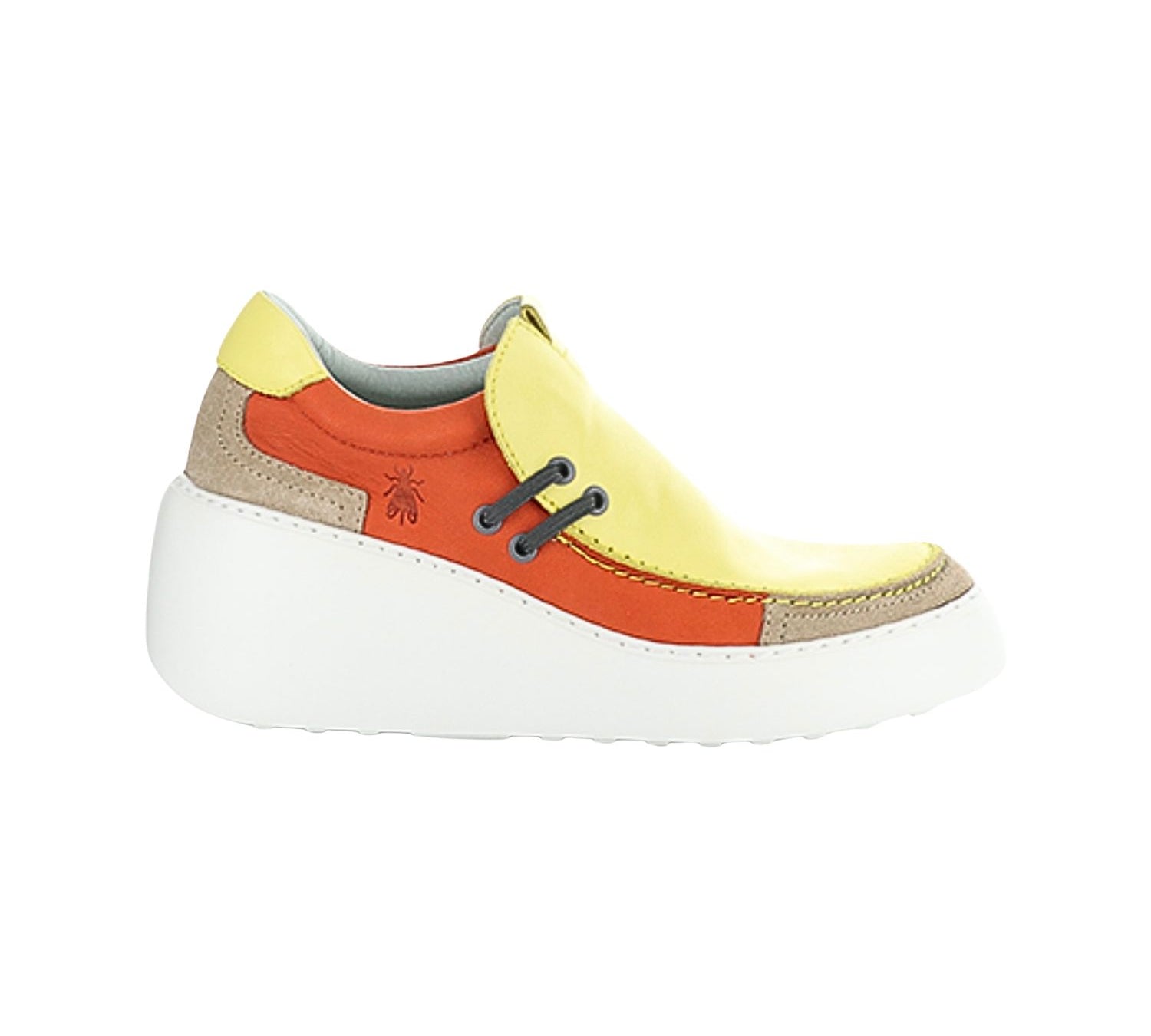 yellow orange and white platform wedge slip on sneaker