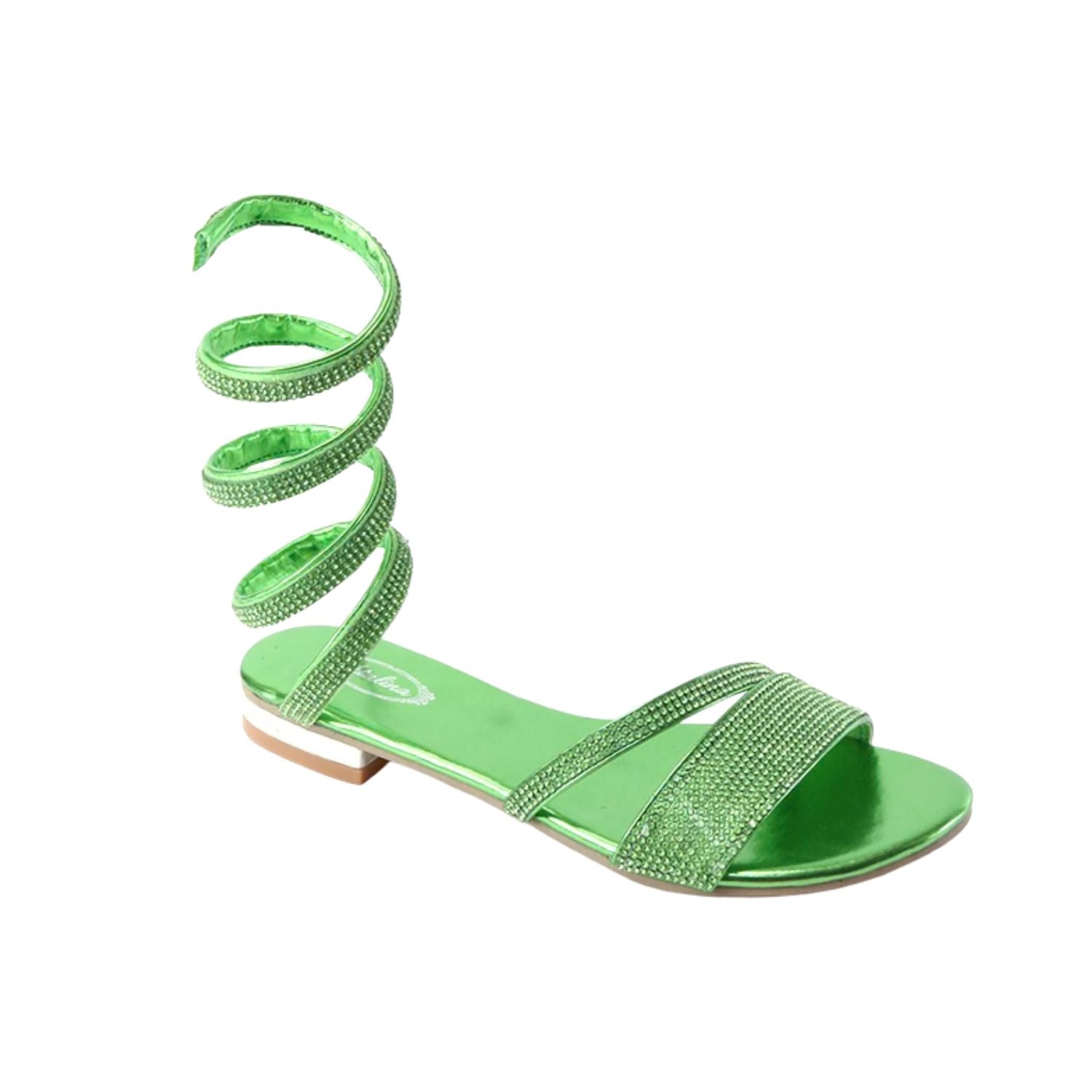 Green flat with spring wrap around leg feature 