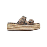 Leopard print sandal with woven sole 