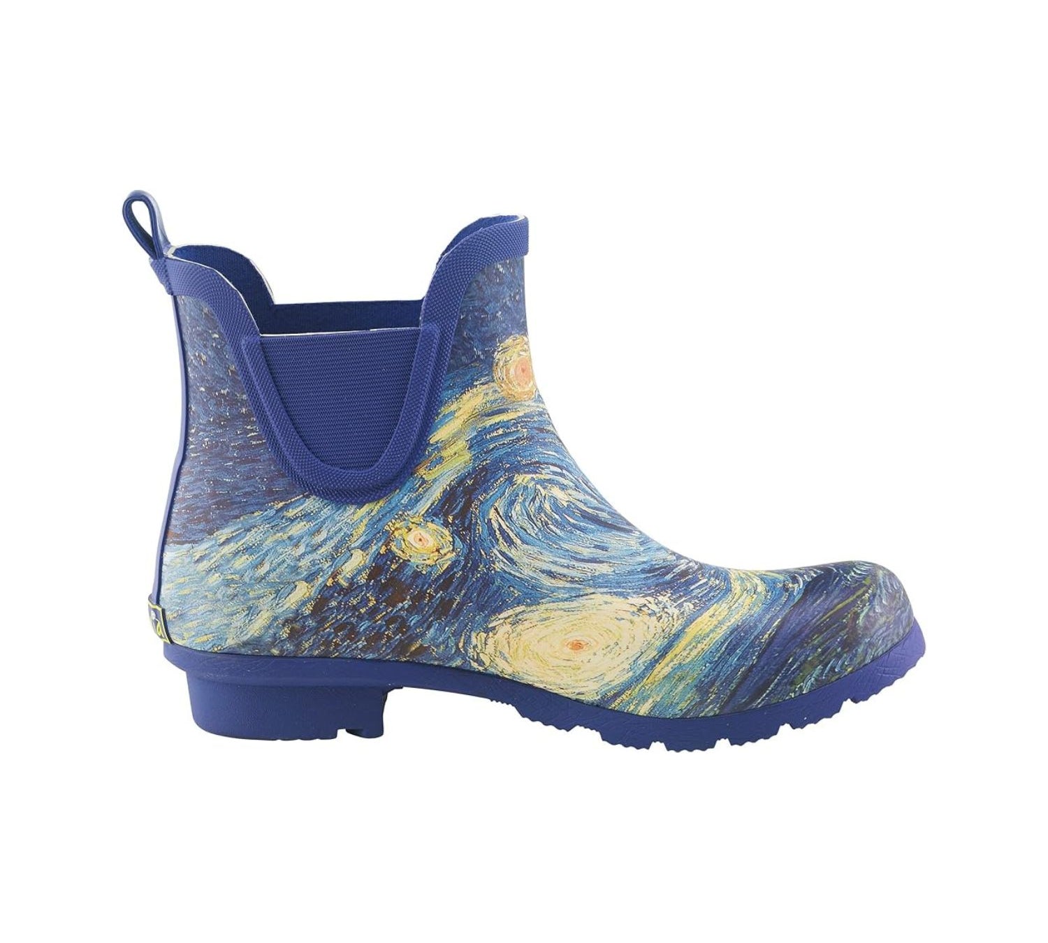 starry night painted theme blue rain boot short