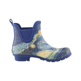 starry night painted theme blue rain boot short