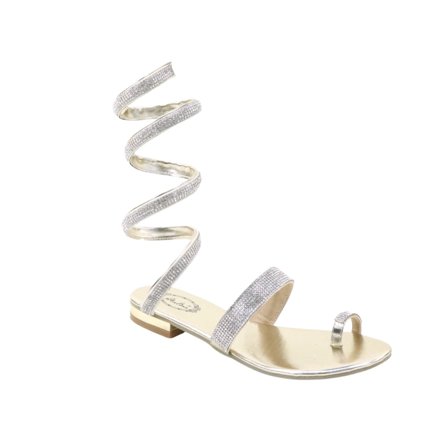Silver flat with spring wrap around leg feature 