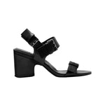 Black block heel sandal with buckle detail by 4ccccees