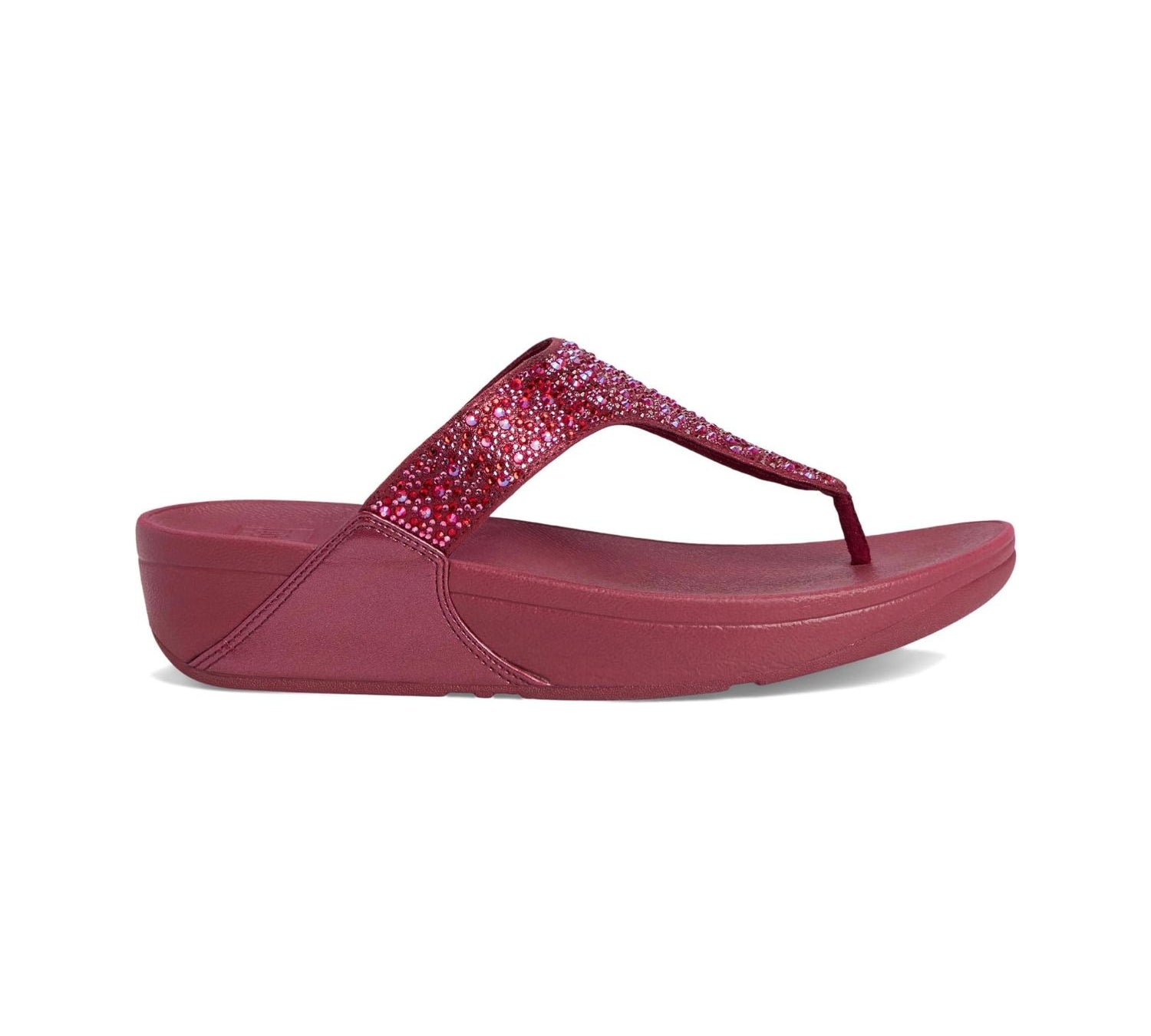 platform sparkle bejeweled fit form flip flop in red