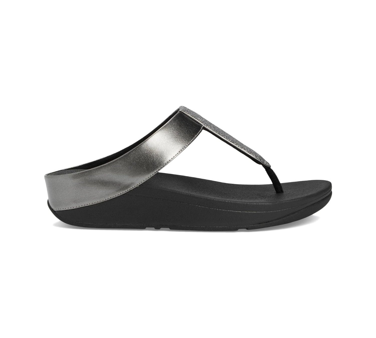 black and silver metallic platform wedge fit form flip flop