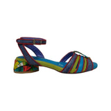 multi-colored strappy low heel sandal