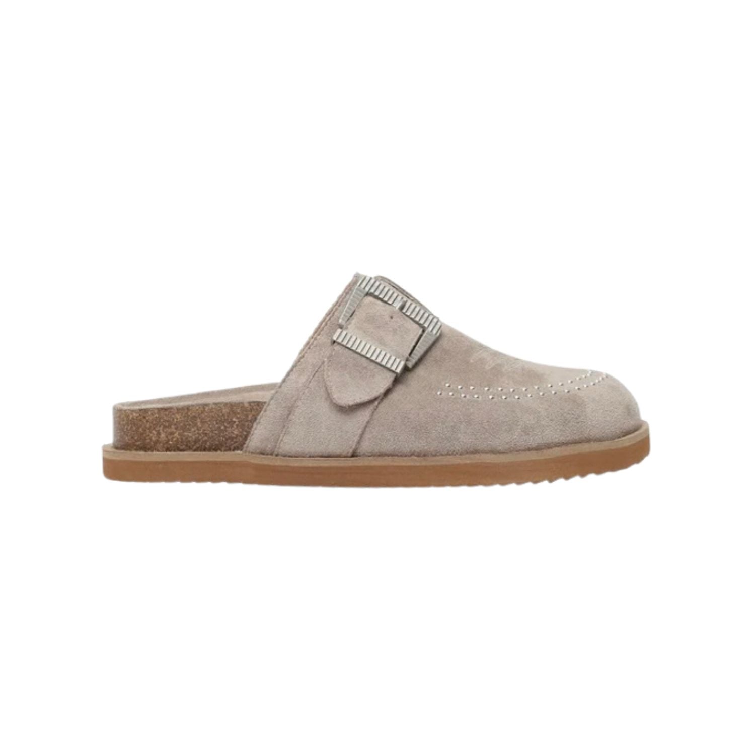 Light brown suede slipper with a strap 