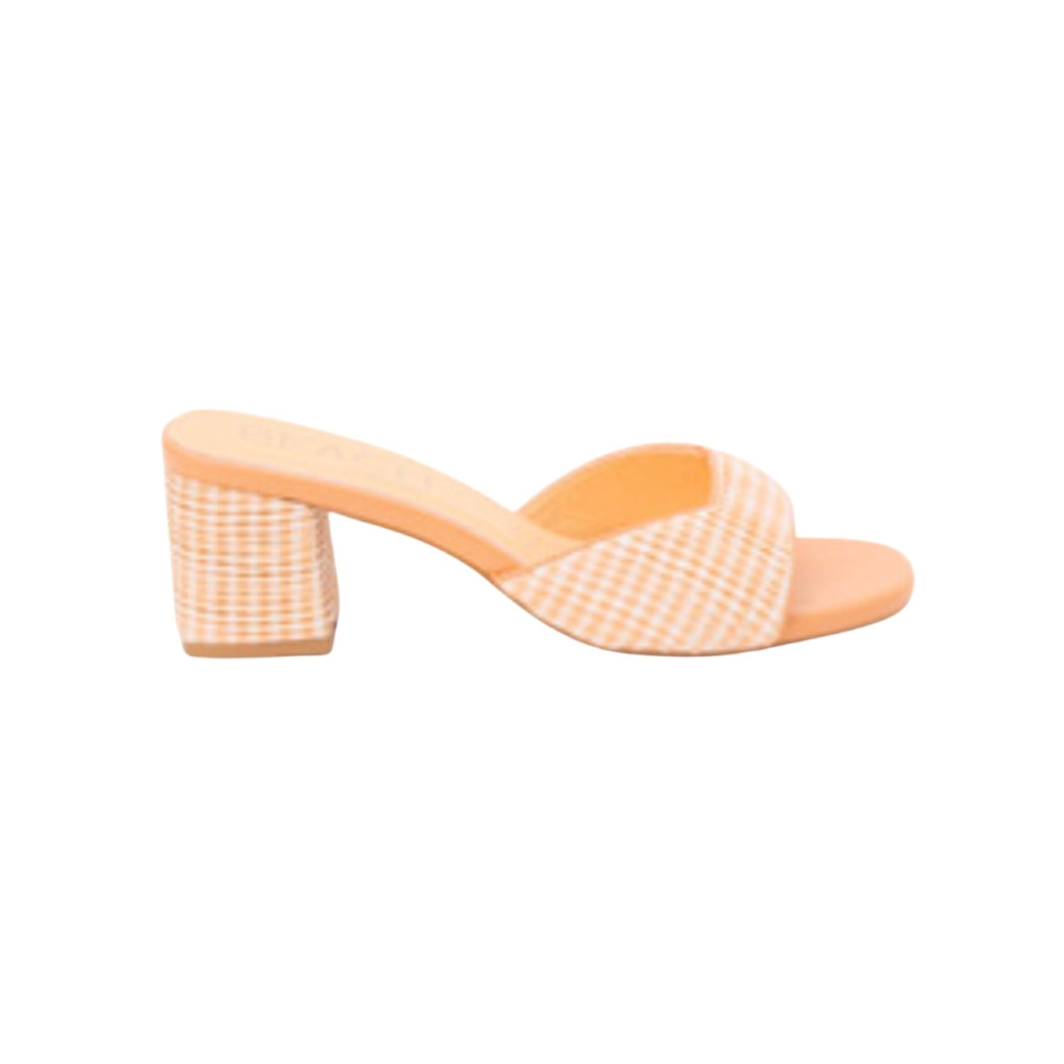 Orange woven sandal with a block heel 