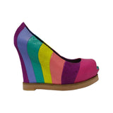 limited edition hand made rainbow multi-color peep toe wedge pump