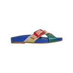 Colorful sandal with a red buckle 