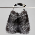 Genuine silver black fox fur handbag with cow horn handle. Made in New York USA