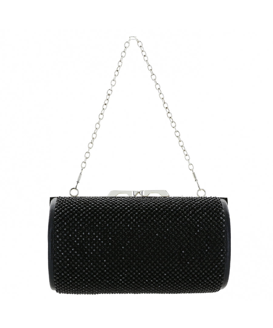 INS Handbags Rhinestone Crystal Mesh Cylinder Clutch Bag