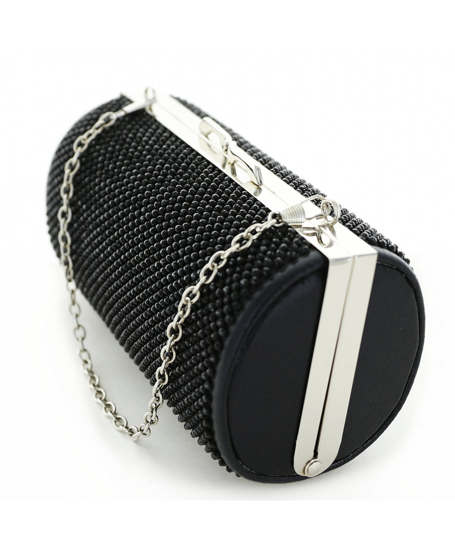 INS Handbags Rhinestone Crystal Mesh Cylinder Clutch Bag