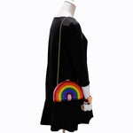 crystal embellished rainbow clutch handbag showing drop in chain