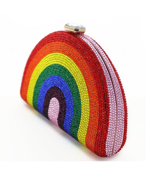 crystal embellished rainbow clutch handbag side view