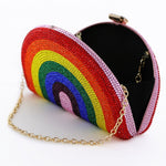 crystal embellished rainbow clutch handbag open to show interior