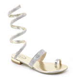 Silver flat with spring wrap around leg feature close-up