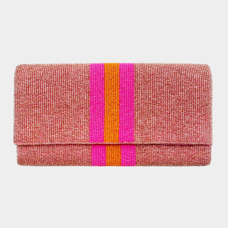 Wona Trading Color Block Seed Beaded Clutch / Crossbody Bag